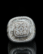 Azoria & Co Heavy Ice Silver Ring – Round and Baguette Cut Moissanite Design