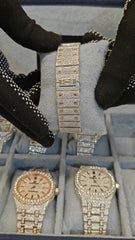 Azoria & Co Full Iced-Out Square Moissanite Diamond Watch – Two-Tone Roman Dial Luxury