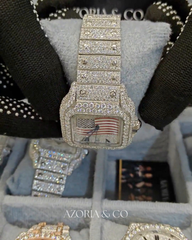 Azoria & Co Patriot Ice Watch – Full Moissanite Diamond Square Timepiece