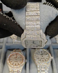 Azoria & Co Premium Fully Iced Moissanite Diamond Square Watch with Arabic Numerals