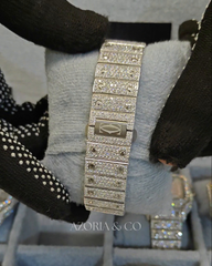 Azoria & Co Open-Work Skeleton Square Dial Fully Iced Moissanite Diamond Timepiece