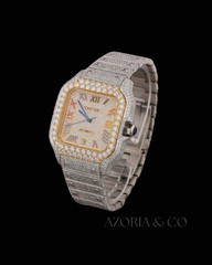 Luxury Moissanite Diamond Watch by Azoria & Co – Full Iced-Out Roman Numeral Design