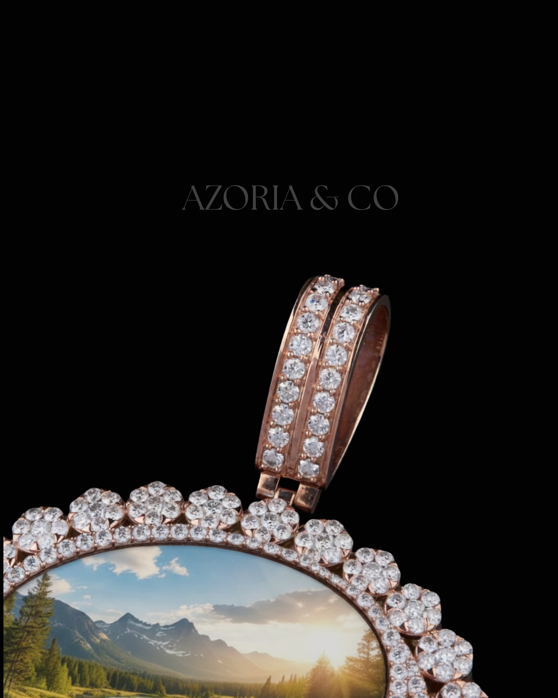 Landscape moissanite customize Pendant with two tone