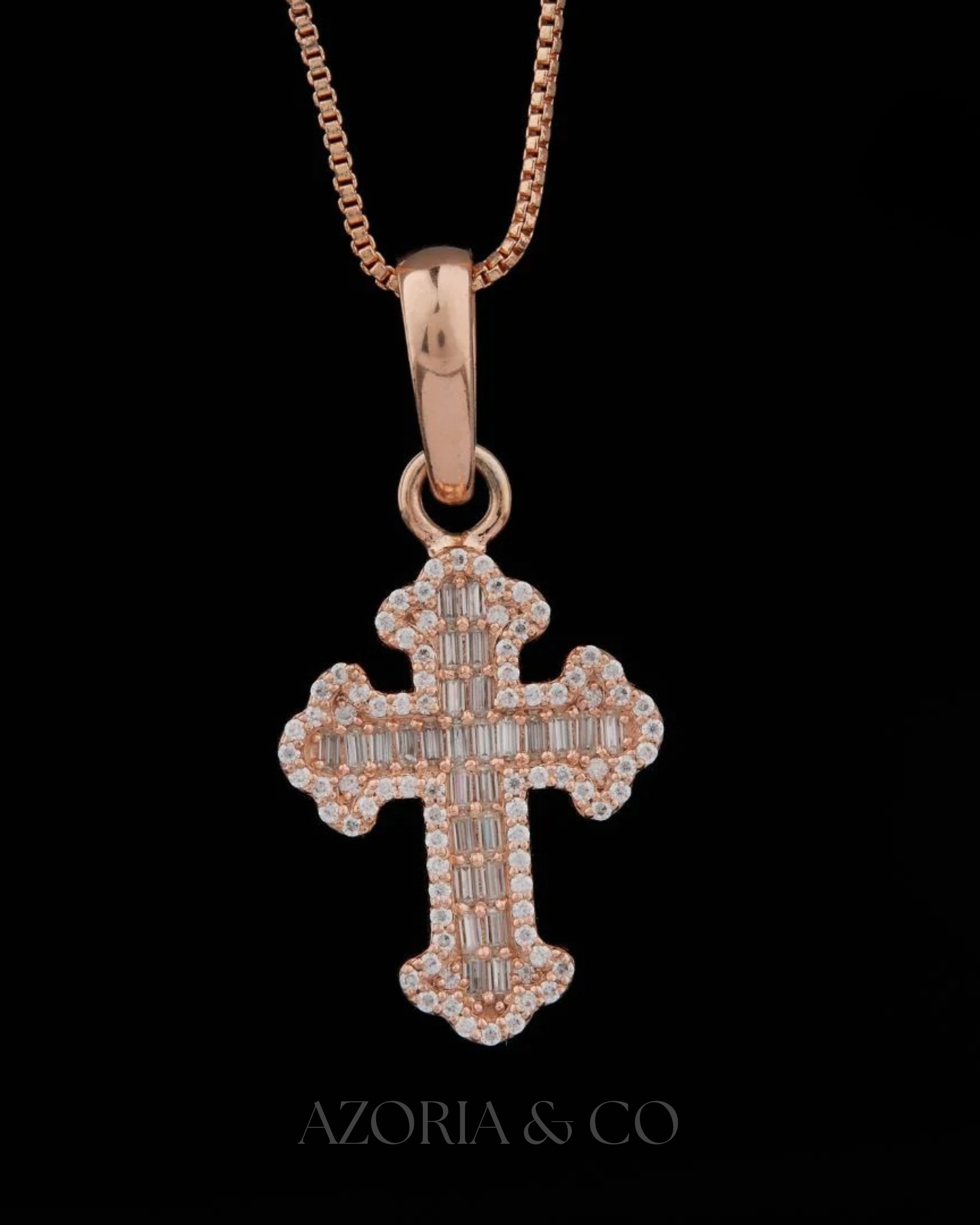 Azoria & Co Moissanite Baguette Cross – Premium Diamond-Style Pendant