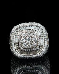 Azoria & Co Heavy Ice Silver Ring – Round and Baguette Cut Moissanite Design