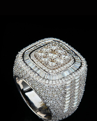 Azoria & Co Heavy Ice Silver Ring – Round and Baguette Cut Moissanite Design