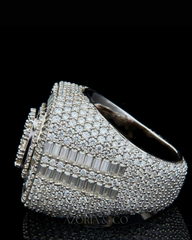 Azoria & Co Heavy Ice Silver Ring – Round and Baguette Cut Moissanite Design