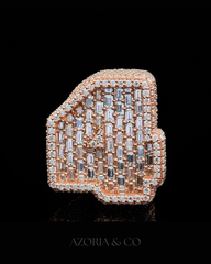 Azoria & Co Rose Gold Silver Ice Ring – Baguette and Round Moissanite Hip-Hop Ring