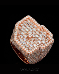 Azoria & Co Rose Gold Silver Ice Ring – Baguette and Round Moissanite Hip-Hop Ring