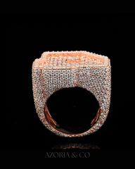 Azoria & Co Rose Gold Silver Ice Ring – Baguette and Round Moissanite Hip-Hop Ring