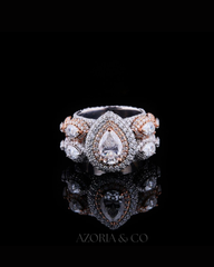 Silver Heavy Ice Statement Ring – Pear Shape Moissanite with Round & Marquise Cuts