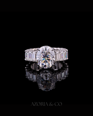 Azoria & Co Luxury Women’s Oval Cut Ring – Full Bling Moissanite with Baguette Accents