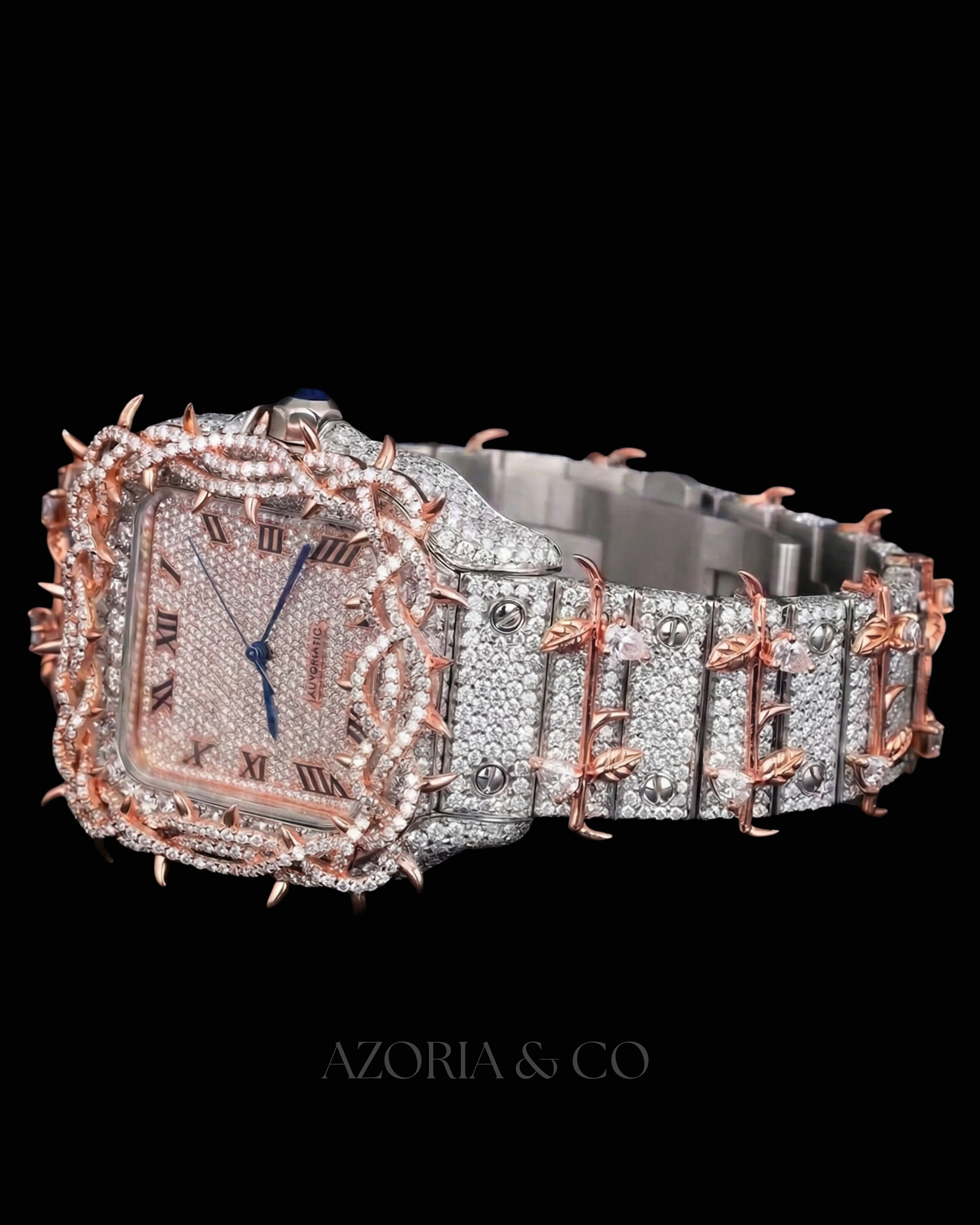Azoria & Co Custom 41mm Iced-Out Moissanite Crown Of Thorns Men’s Watch – VVS D Color, Tester Passed