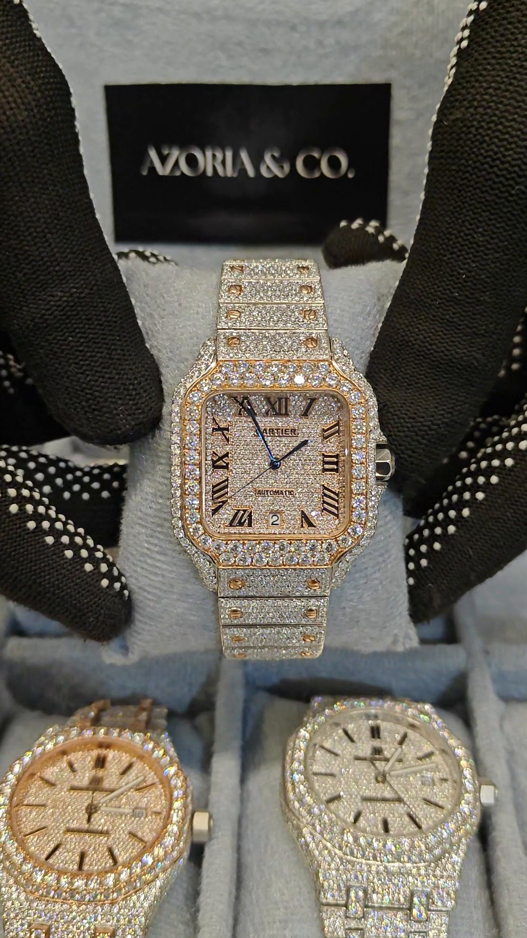 Azoria & Co Full Iced-Out Square Moissanite Diamond Watch – Two-Tone Roman Dial Luxury