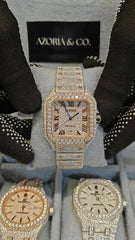 Azoria & Co Full Iced-Out Square Moissanite Diamond Watch – Two-Tone Roman Dial Luxury