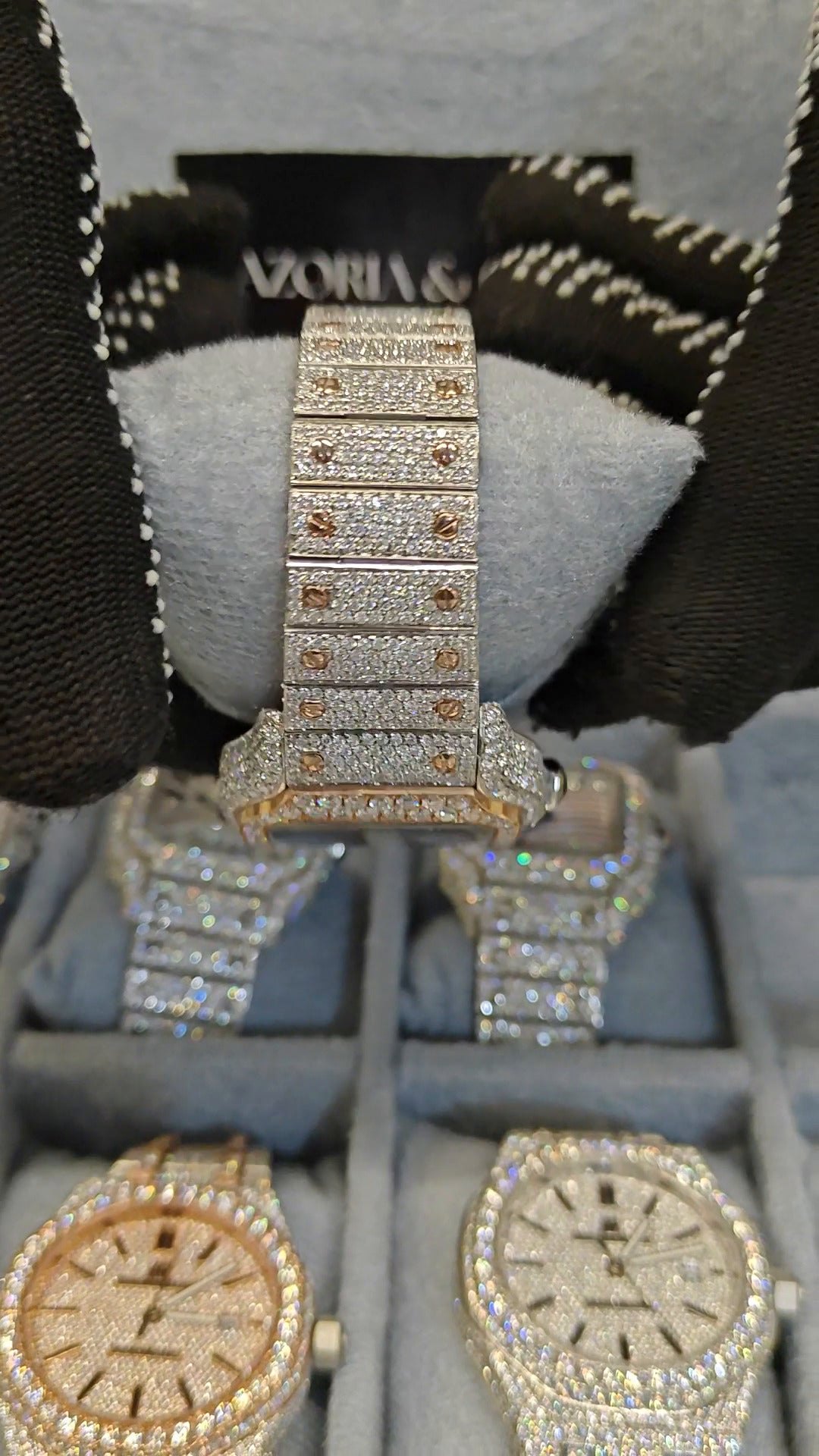 Azoria & Co Full Iced-Out Square Moissanite Diamond Watch – Two-Tone Roman Dial Luxury