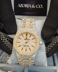 Azoria & Co Full Iced Octagon Watch – Two-Tone Moissanite Diamond Luxury Timepiece