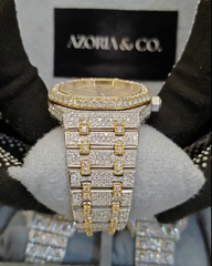 Azoria & Co Full Iced Octagon Watch – Two-Tone Moissanite Diamond Luxury Timepiece