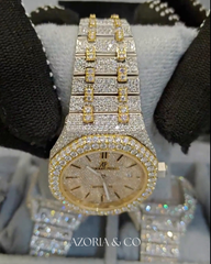 Azoria & Co Full Iced Octagon Watch – Two-Tone Moissanite Diamond Luxury Timepiece