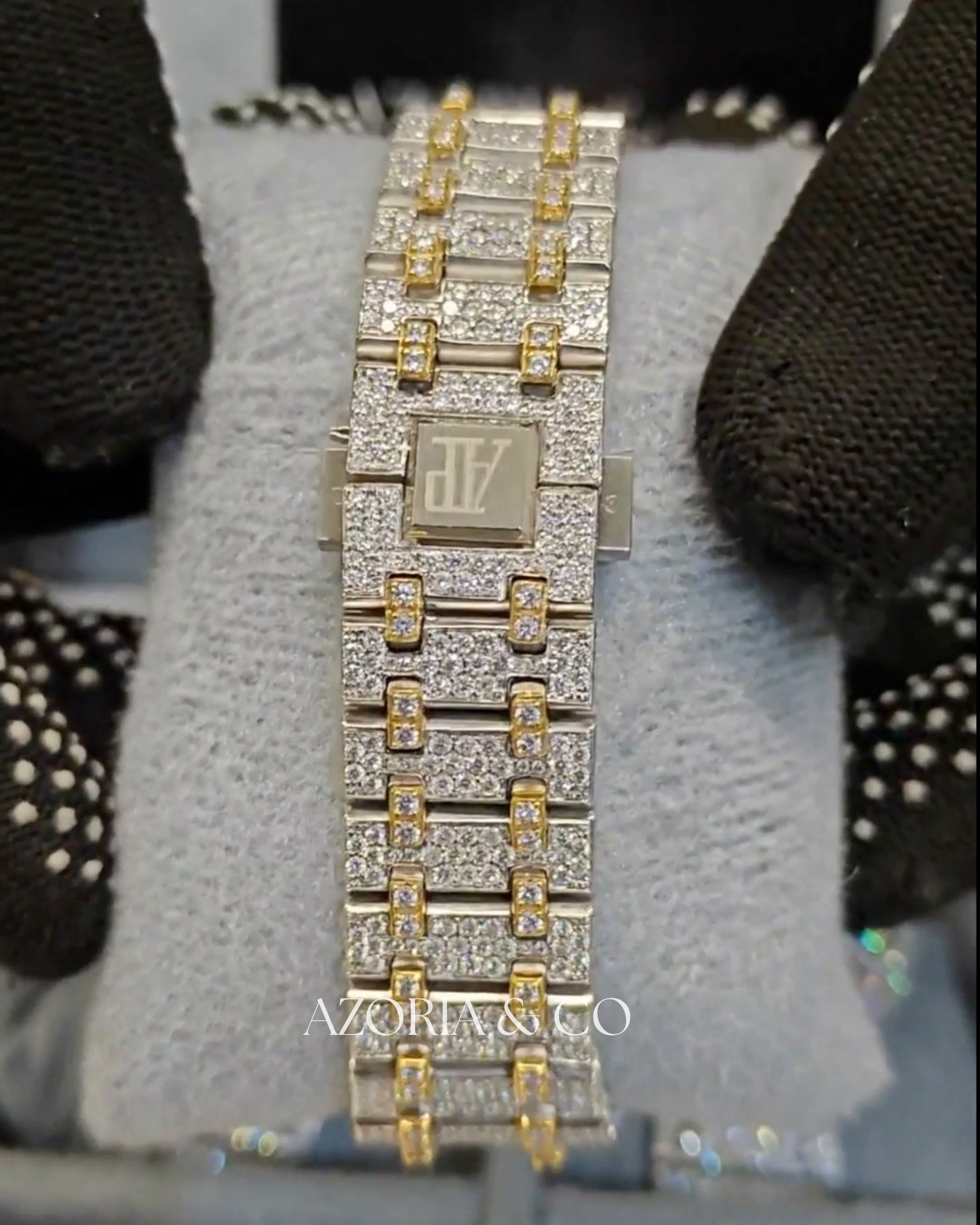 Azoria & Co Full Iced Octagon Watch – Two-Tone Moissanite Diamond Luxury Timepiece