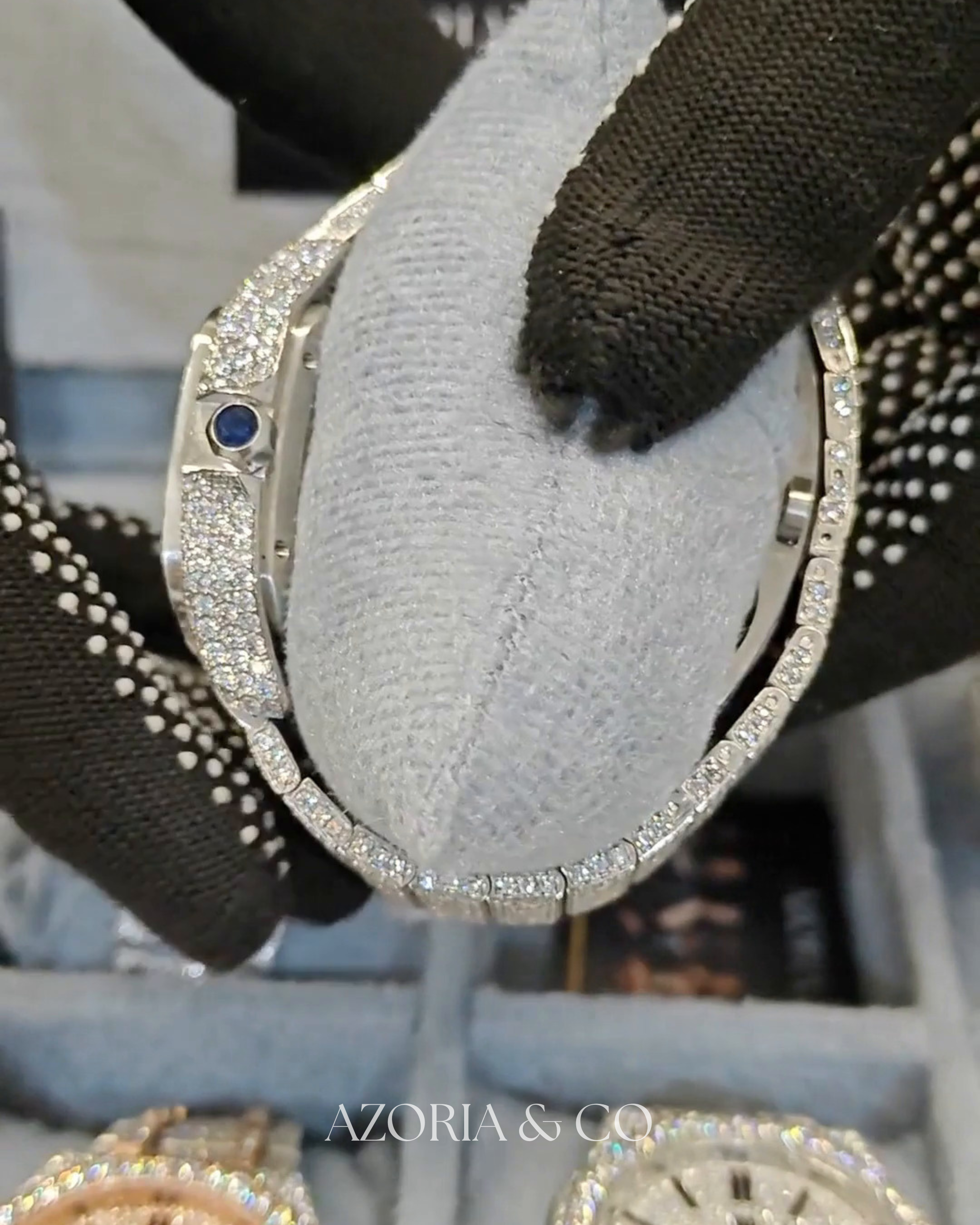 Azoria & Co Patriot Ice Watch – Full Moissanite Diamond Square Timepiece