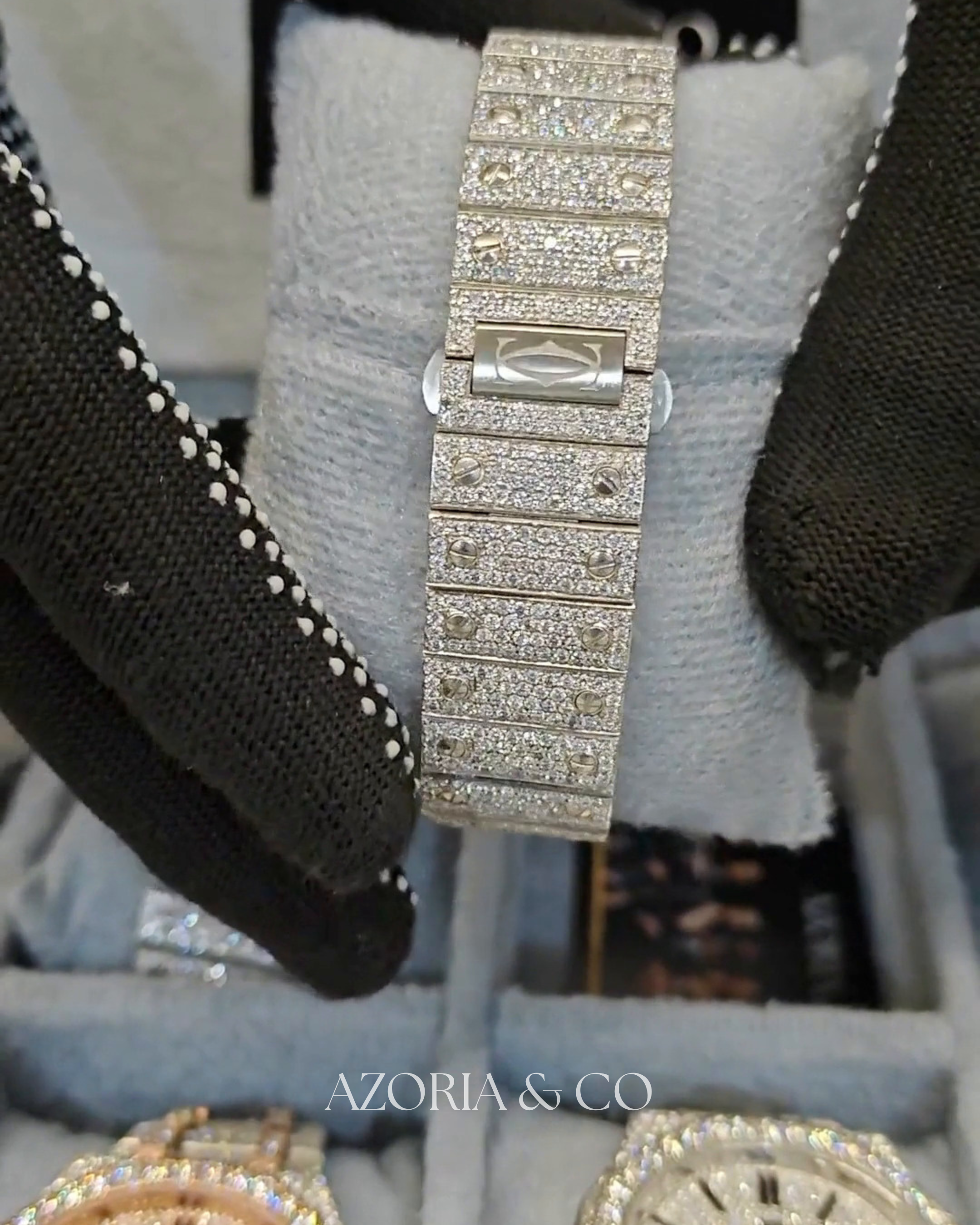 Azoria & Co Patriot Ice Watch – Full Moissanite Diamond Square Timepiece