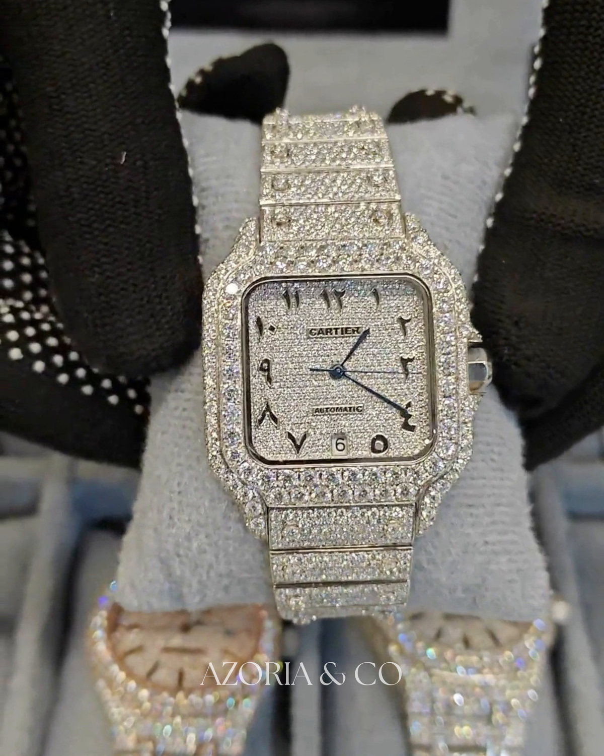 Azoria & Co Premium Fully Iced Moissanite Diamond Square Watch with Arabic Numerals