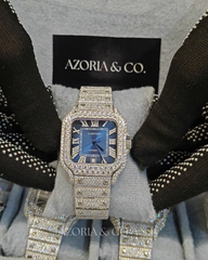 VVS Moissanite Iced-Out Square Automatic Watch – Blue Roman Dial Bustdown