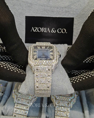 VVS Moissanite Iced-Out Square Automatic Watch – Blue Roman Dial Bustdown