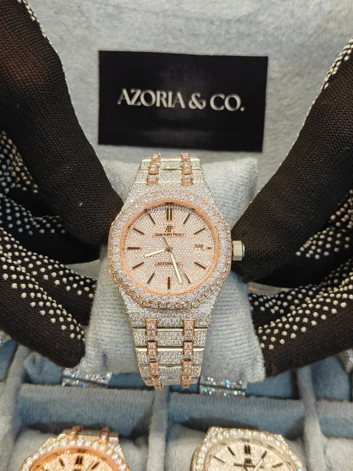 Azoria’s VVS Moissanite Iced-Out Automatic Watch – Rose Gold Two-Tone