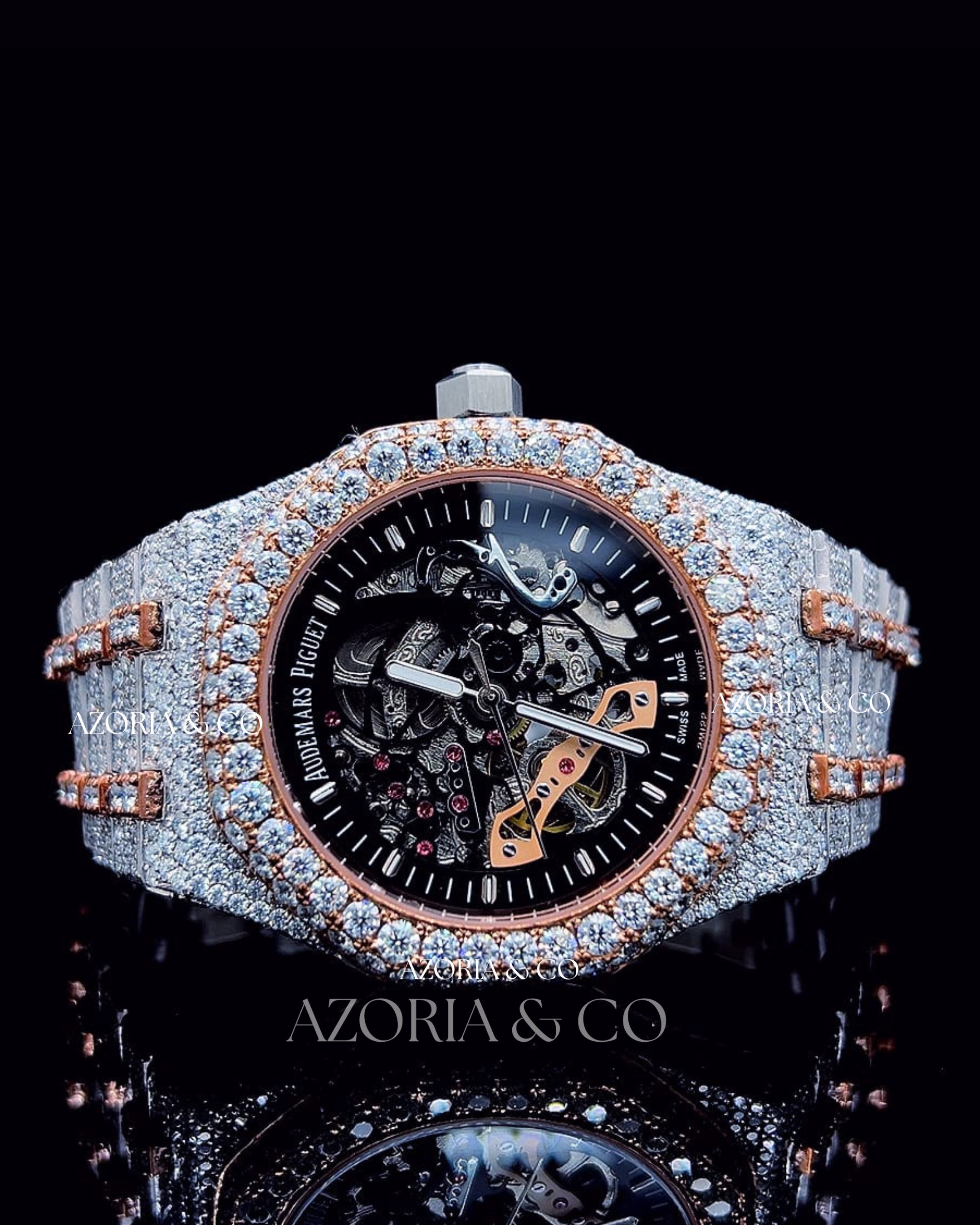 Azoria’s Two-Tone Iced Skeleton Automatic Timepiece