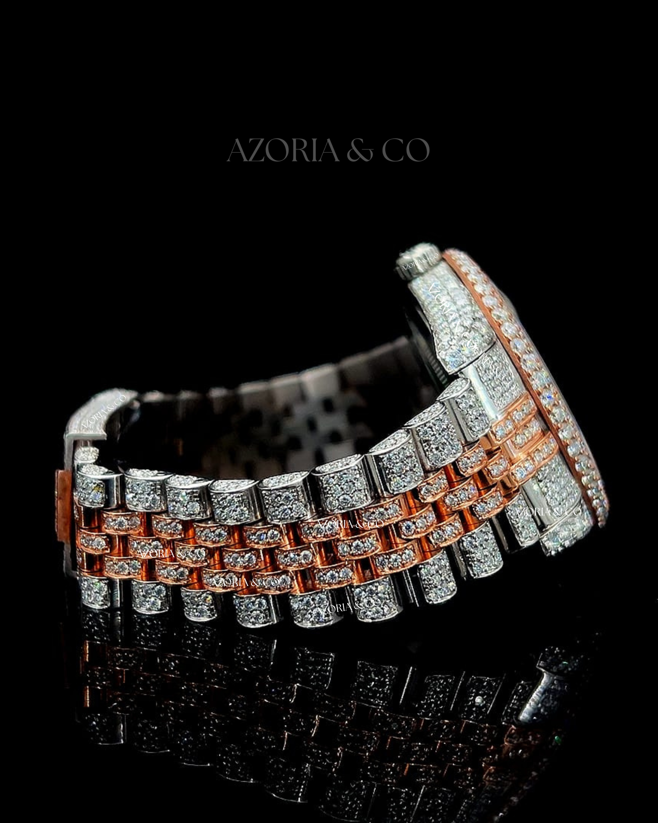 Luxury Two-Tone Iced Watch with Brown Dial