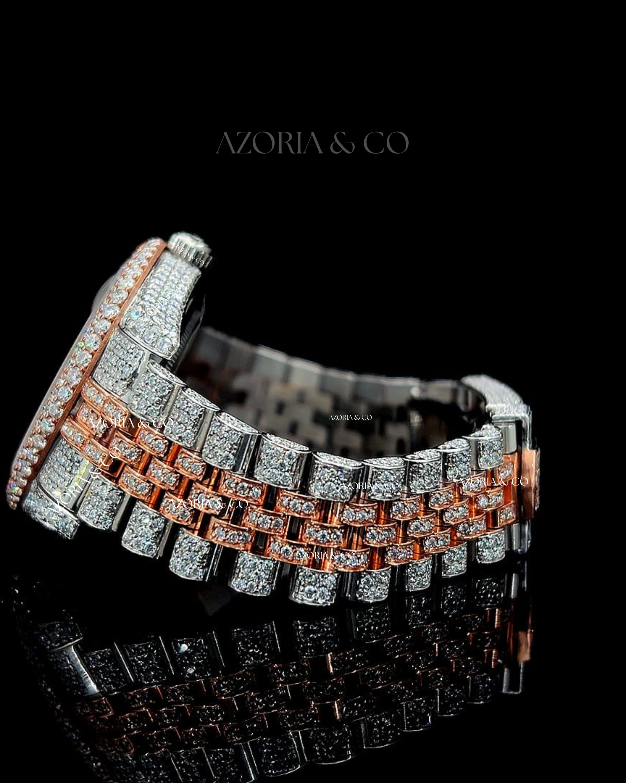 Luxury Two-Tone Iced Watch with Brown Dial