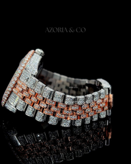 Luxury Two-Tone Iced Watch with Brown Dial