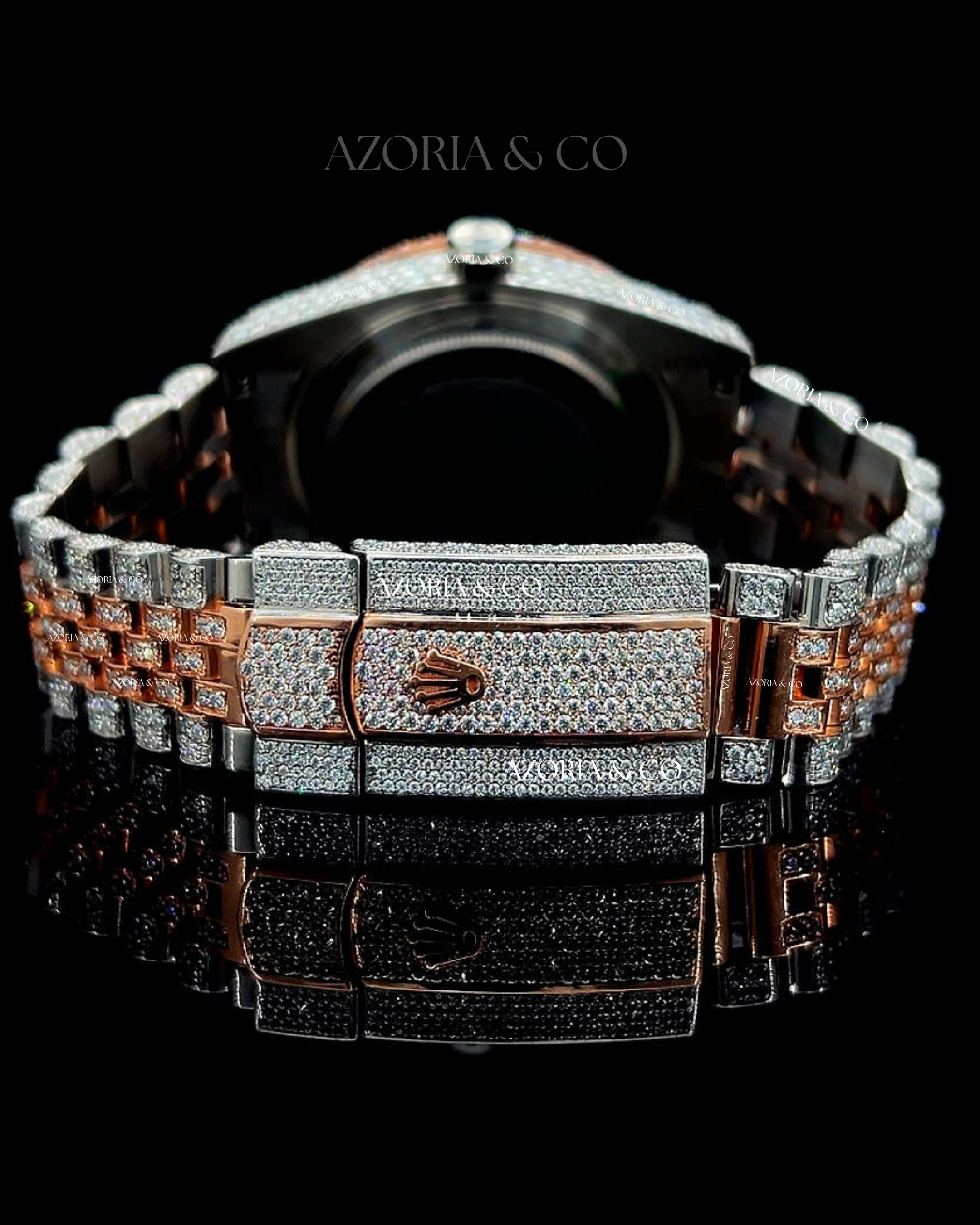 Luxury Two-Tone Iced Watch with Brown Dial