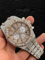 High-End Iced Chronograph Watch – Silver Rose Edition