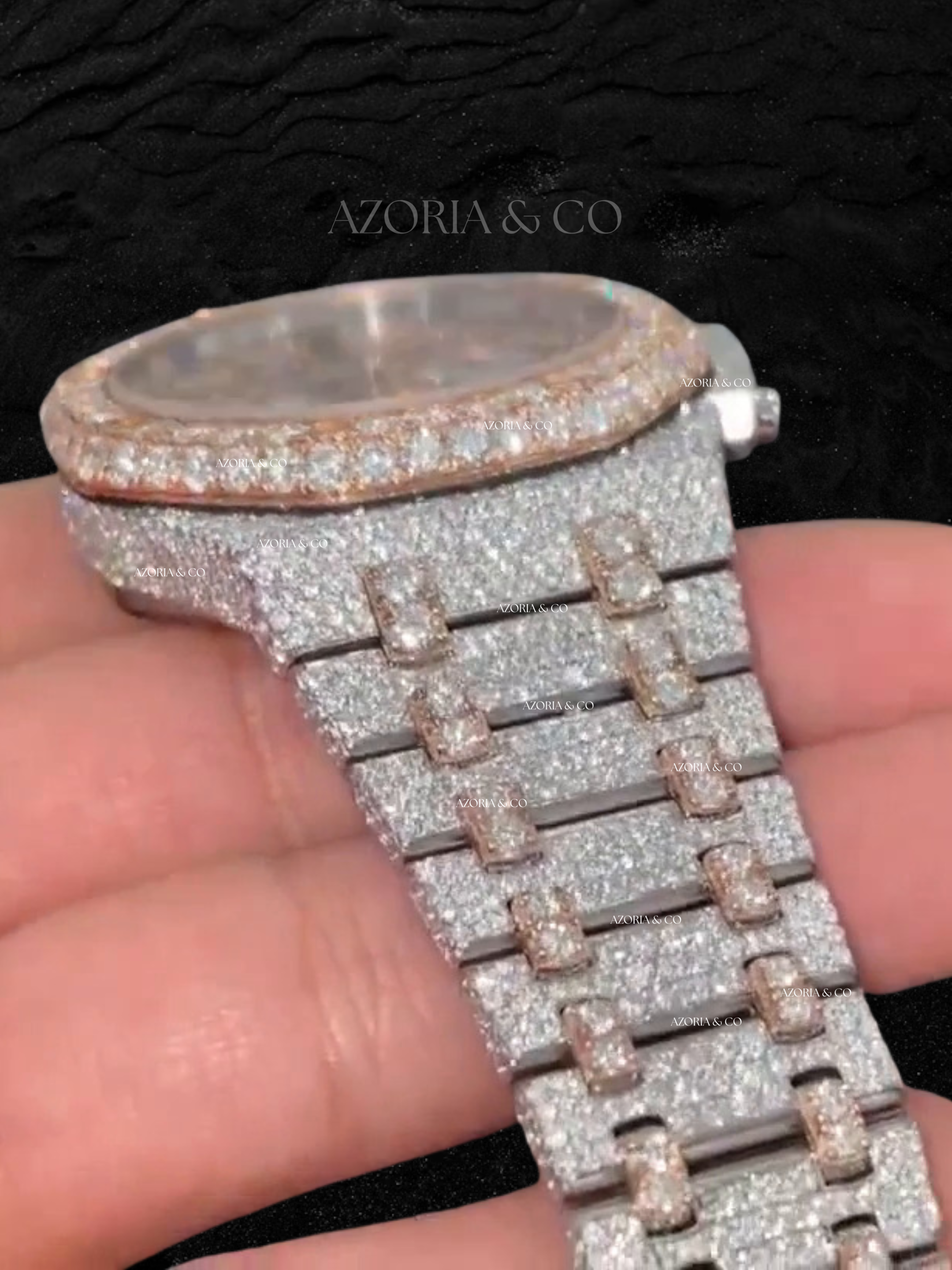 High-End Iced Chronograph Watch – Silver Rose Edition