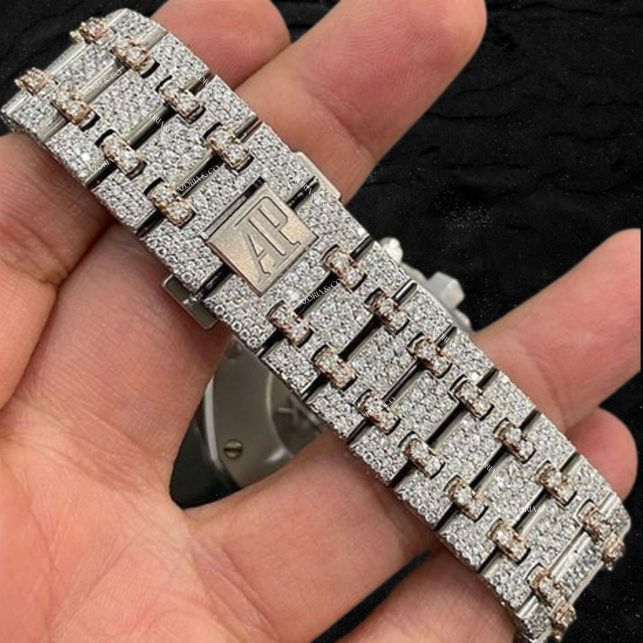 High-End Iced Chronograph Watch – Silver Rose Edition