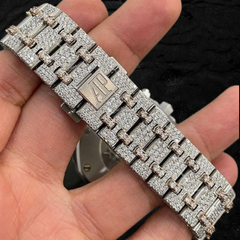 High-End Iced Chronograph Watch – Silver Rose Edition