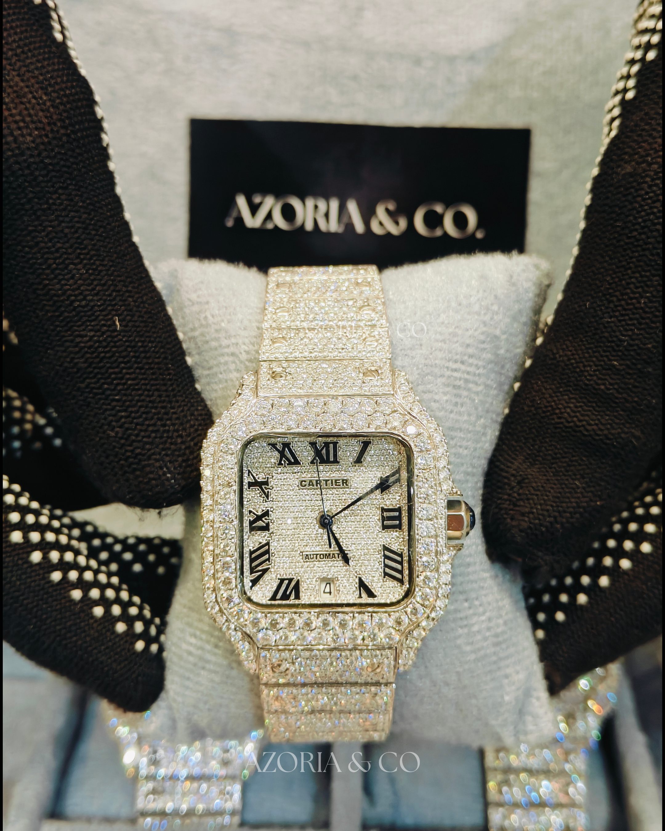 Azoria’s VVS Moissanite Iced-Out Square Automatic Watch – Roman Dial