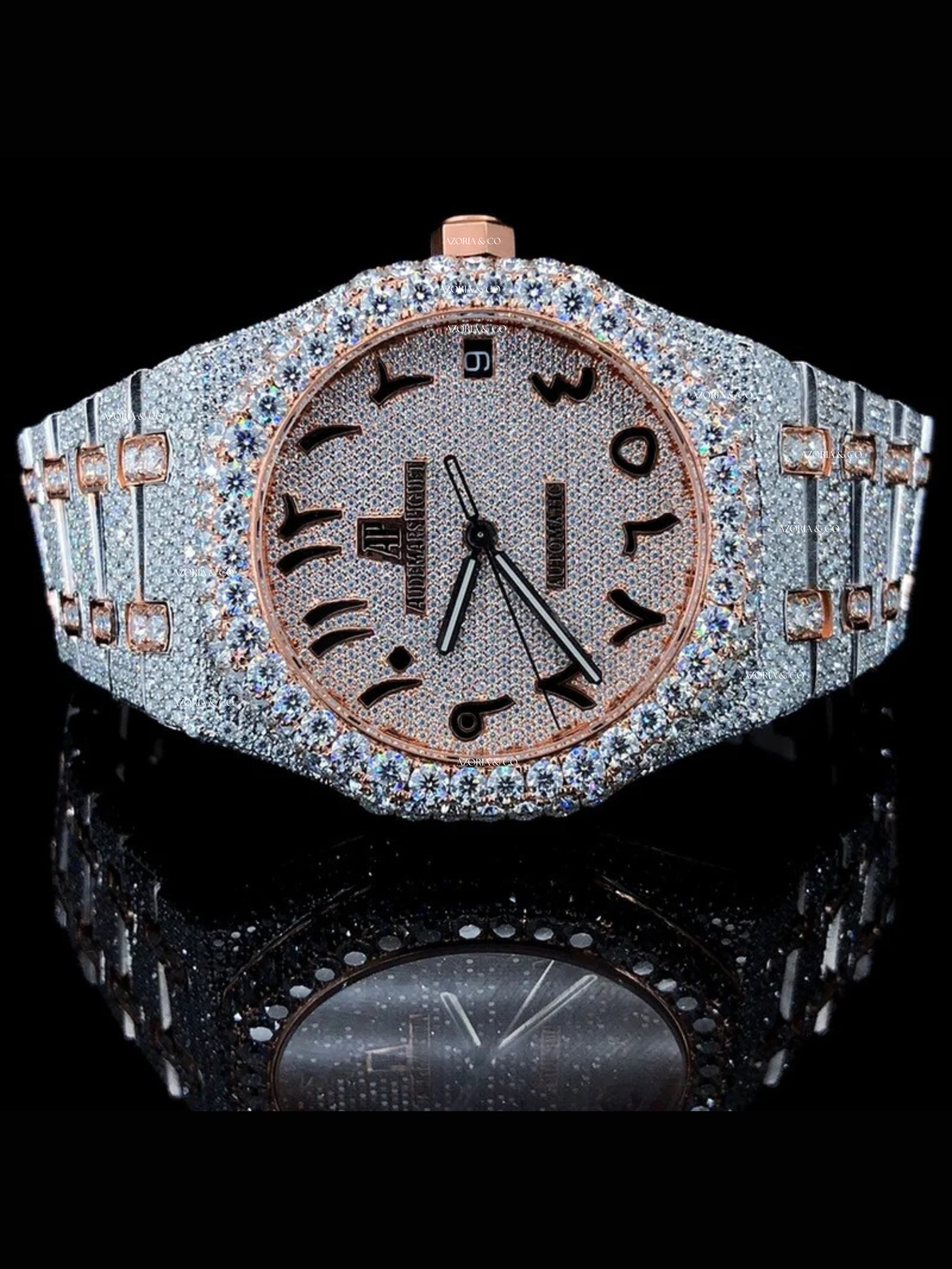 Luxury Fully Iced Arabic Dial Watch with Two-Tone Bracelet