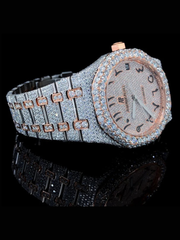Luxury Fully Iced Arabic Dial Watch with Two-Tone Bracelet