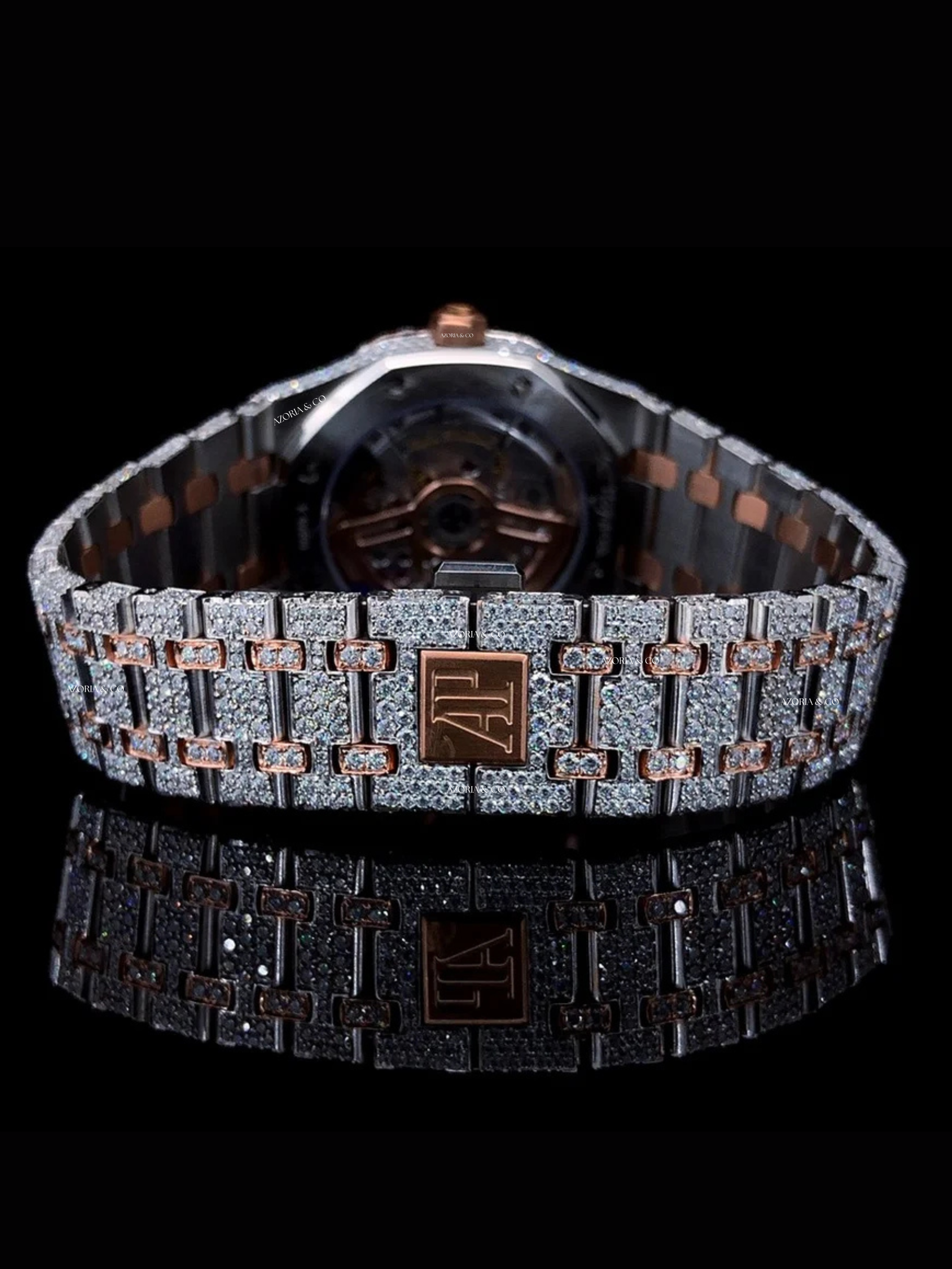 Luxury Fully Iced Arabic Dial Watch with Two-Tone Bracelet