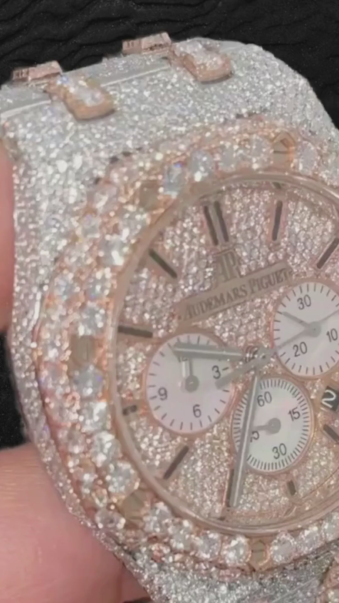 High-End Iced Chronograph Watch – Silver Rose Edition