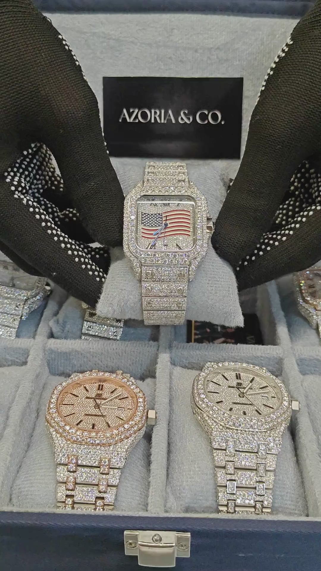 Azoria & Co Patriot Ice Watch – Full Moissanite Diamond Square Timepiece