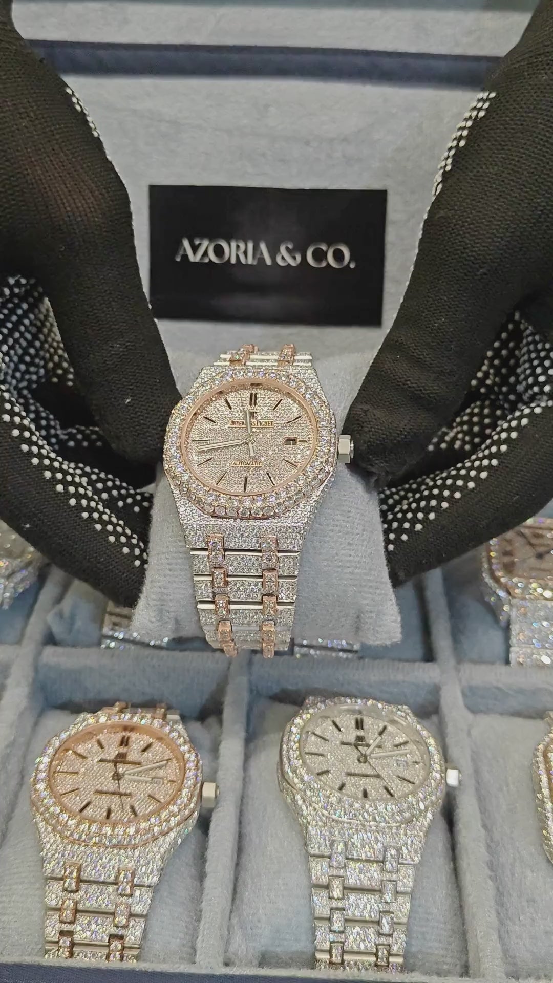 Azoria’s VVS Moissanite Iced-Out Automatic Watch – Rose Gold Two-Tone