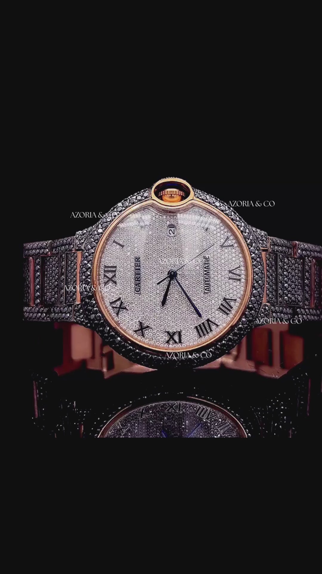 Statement Luxury Watch – Rose Gold & Black Diamond Finish