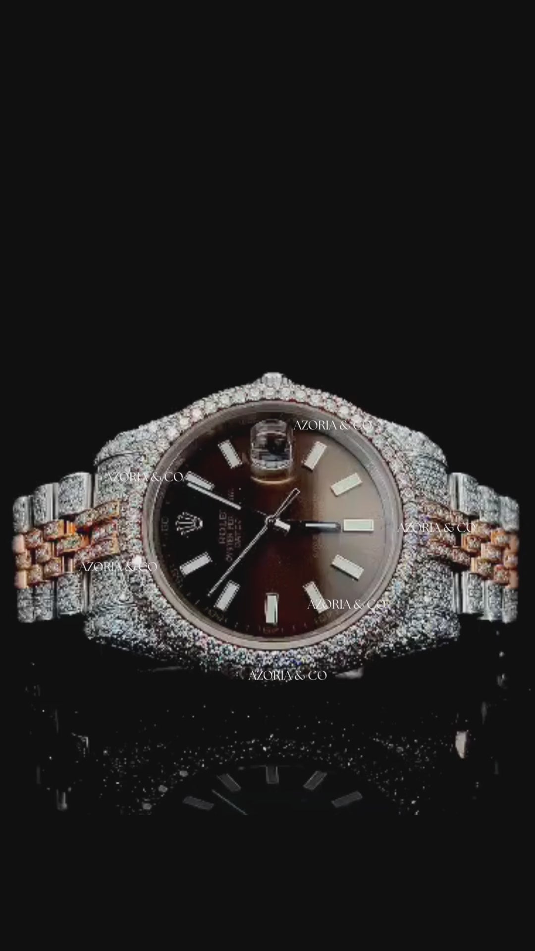 Luxury Two-Tone Iced Watch with Brown Dial