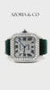 Luxury Square Iced Dial Automatic Watch with Green Leather Strap