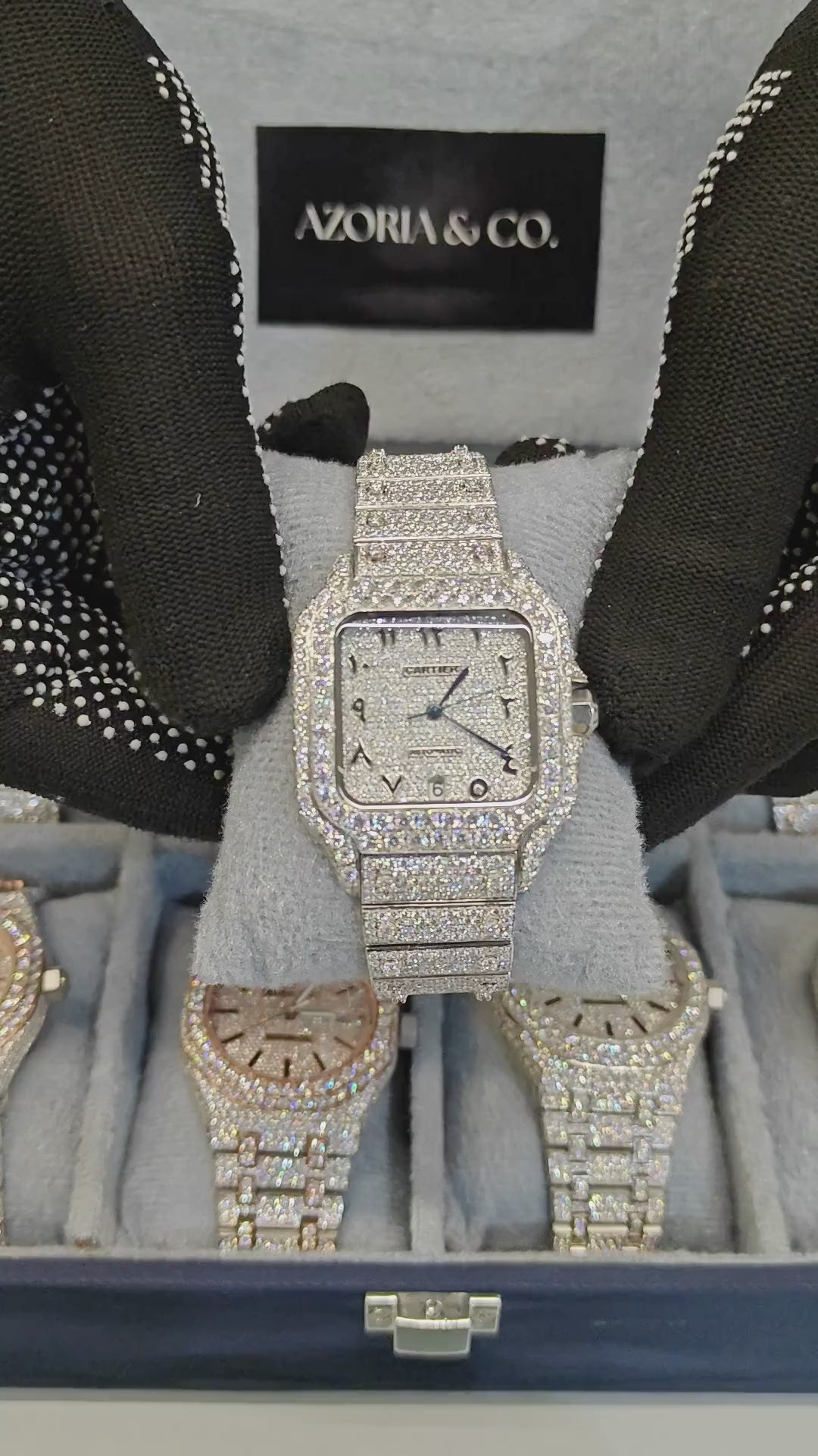 Azoria & Co Premium Fully Iced Moissanite Diamond Square Watch with Arabic Numerals